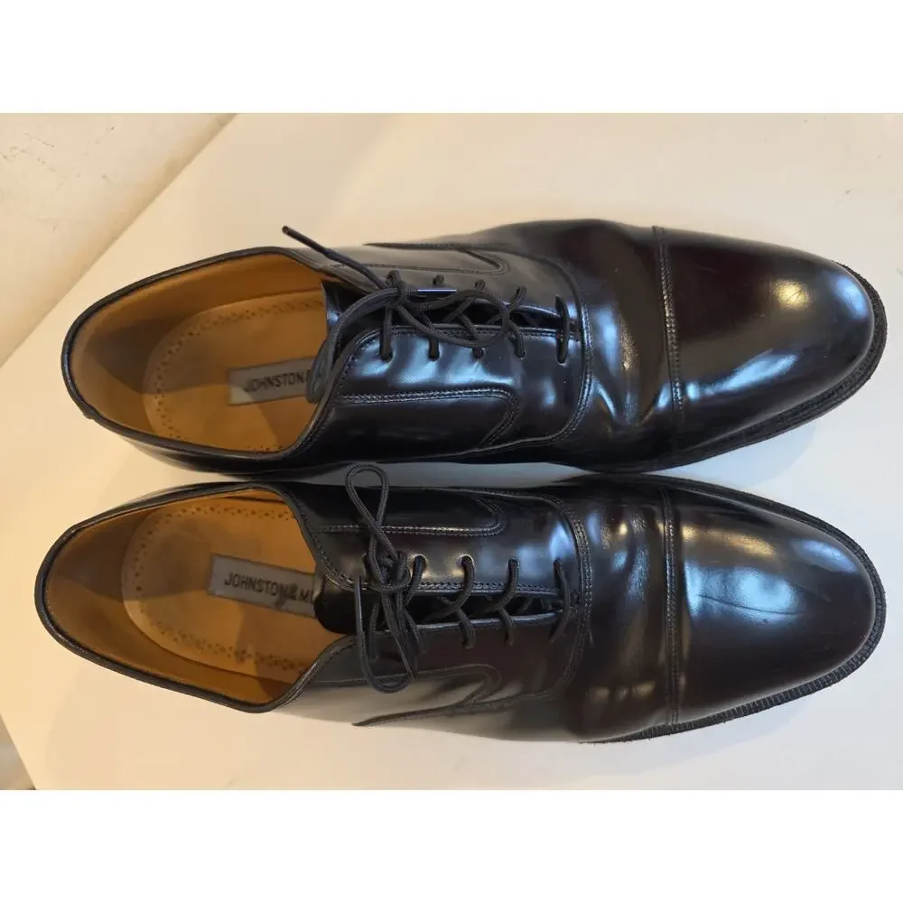Johnston & Murphy 24-93110 Mens Black Leather Cap Toe Oxford Dress Shoes Sz 10D